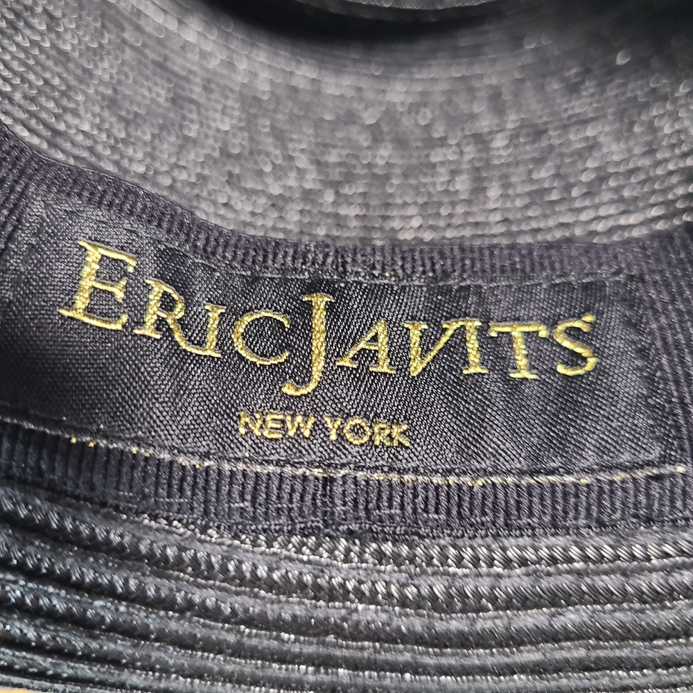 Eric Javits Black Straw Fedora Style SPF Sun Hat Neutral Colors Small - Picture 6 of 7